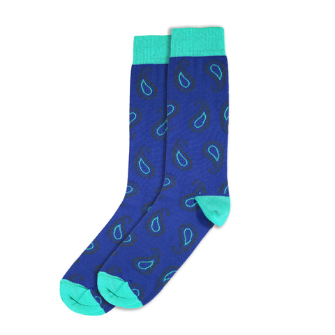 Bright Blue Paisley Cotton Socks