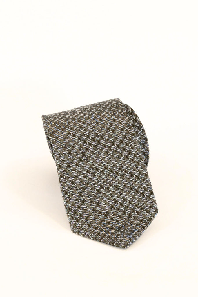 Fellini Tie Olive Houndstooth