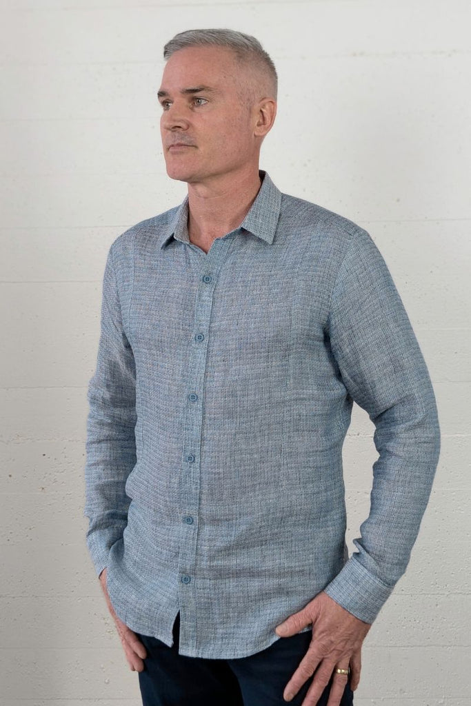 Tux Shirt Duck Egg Linen