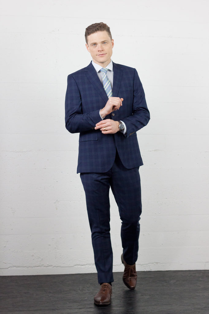 JB Suit Navy and Sage Check