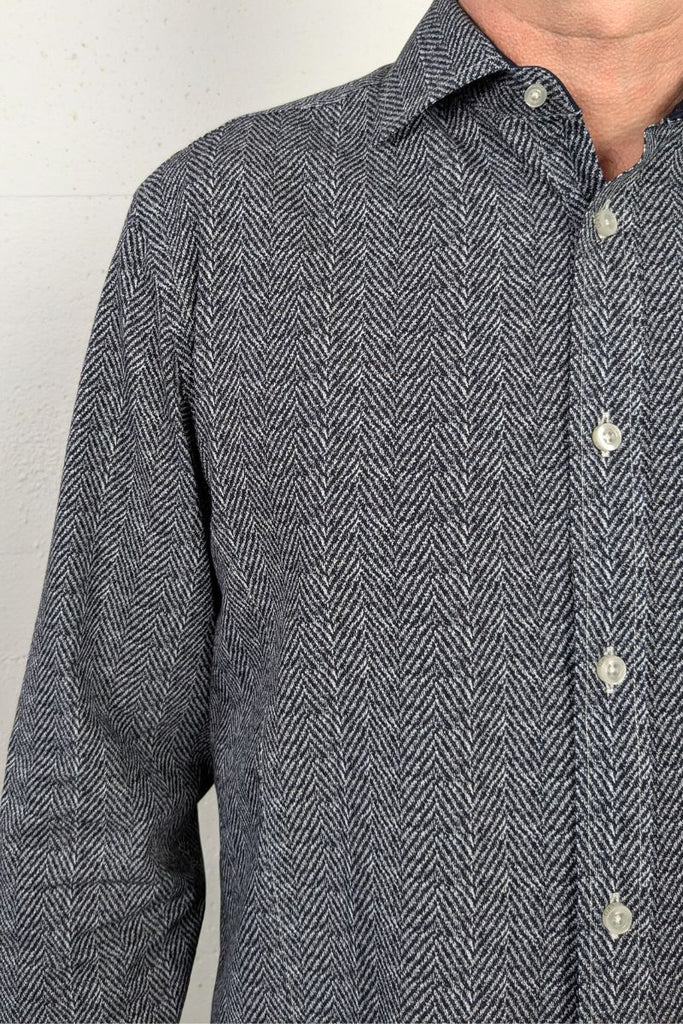 LFD Shirt Herringbone Print Navy