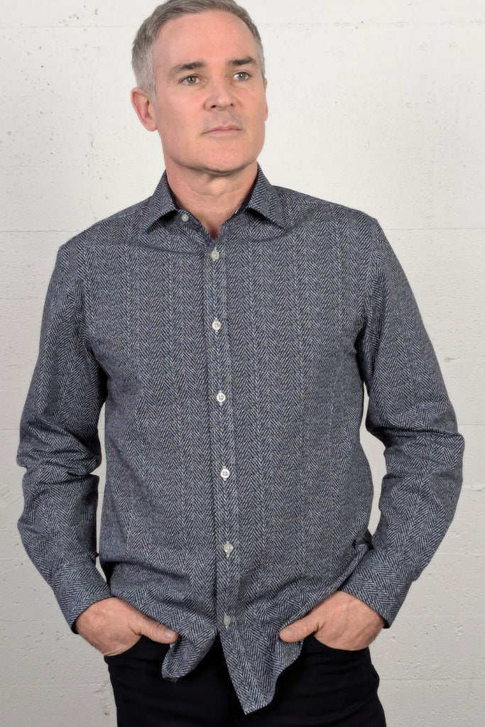 LFD Shirt Herringbone Print Navy