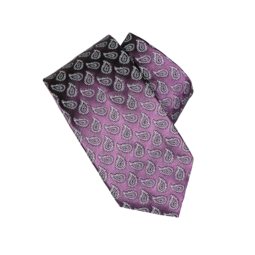 Tie Monti Castello Grape Satin Silver Paisley