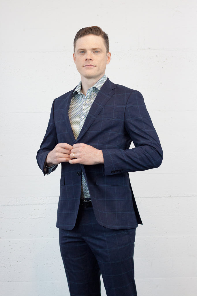 DOM Suit Navy + Lawn Overcheck