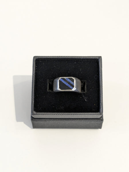 Lonely Wolf Silver Ring Onyx & Lapis Slab