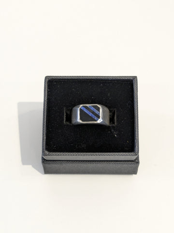Lonely Wolf Silver Ring Onyx & Lapis Slab