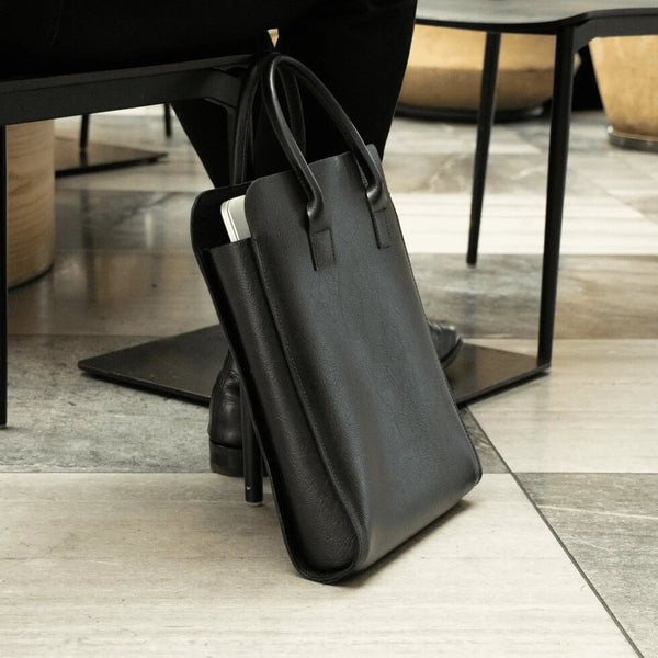 Black Leather Business Tote Bag