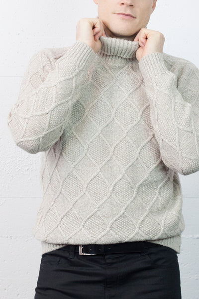 Florentino Oat Cable Knit Roll Neck