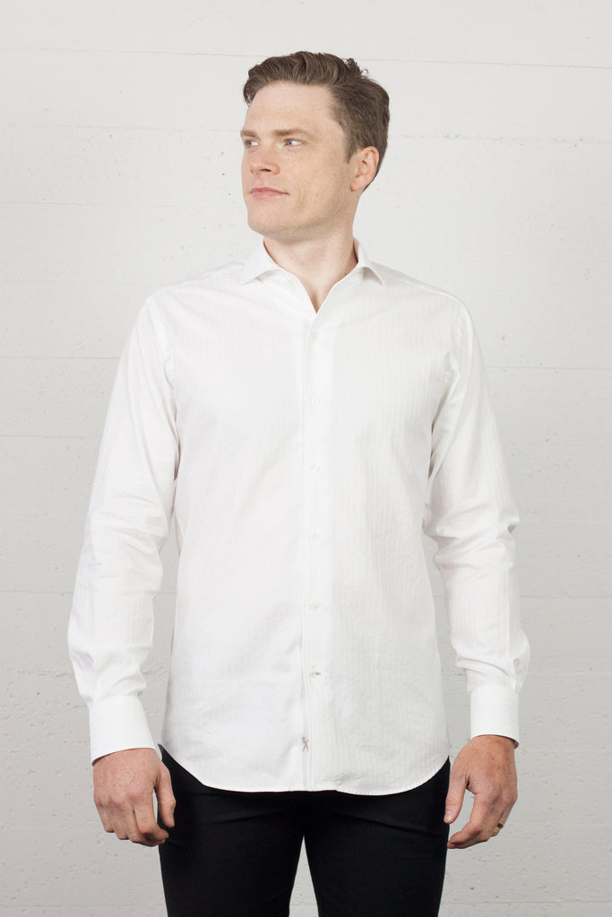 JB Shirt White Self Stripe