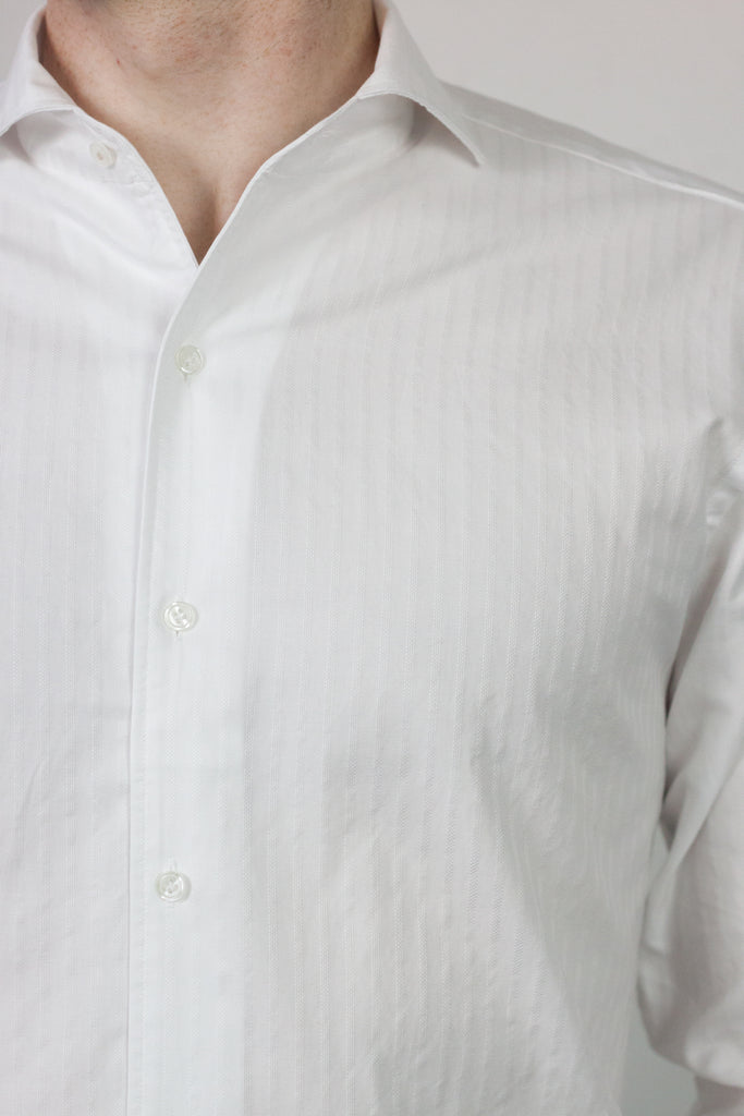 JB Shirt White Self Stripe