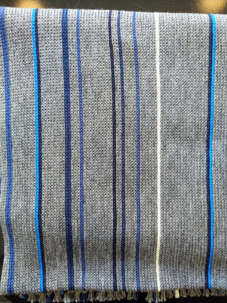 Scarf Wool Grey w/Blue Stripes