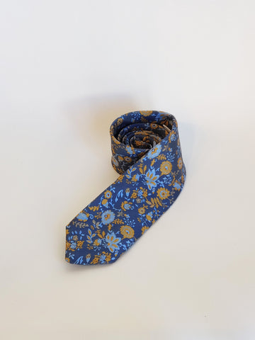 Fellini Floral Blue and Gold Patterned Tie