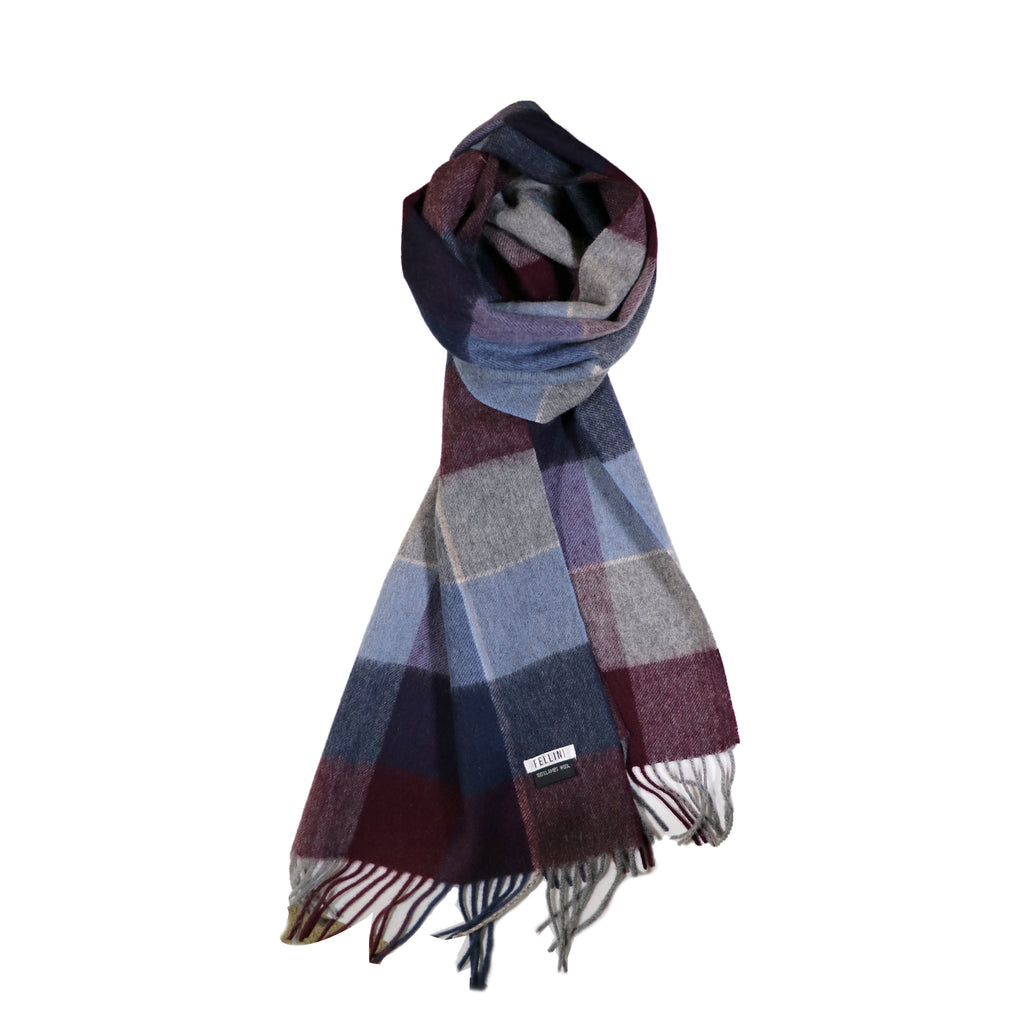Scarf Lambswool Red + Navy Squares