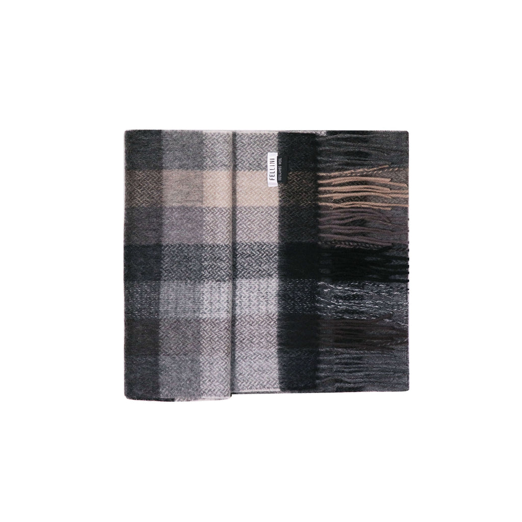 Lambswool Scarf Taupe Charcoal Check