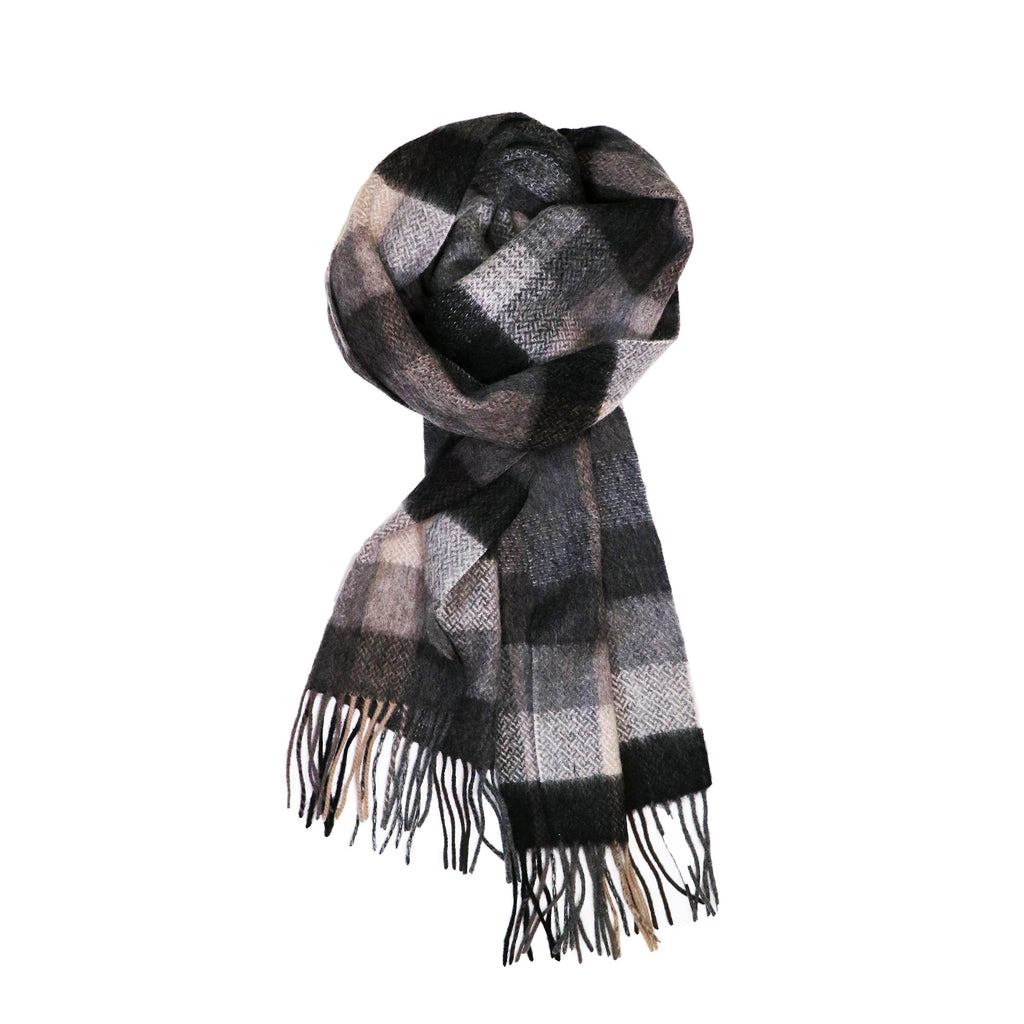 Lambswool Scarf Taupe Charcoal Check