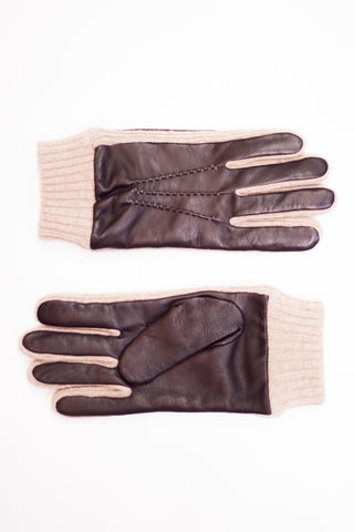 Caramel Leather Rib Knit Gloves