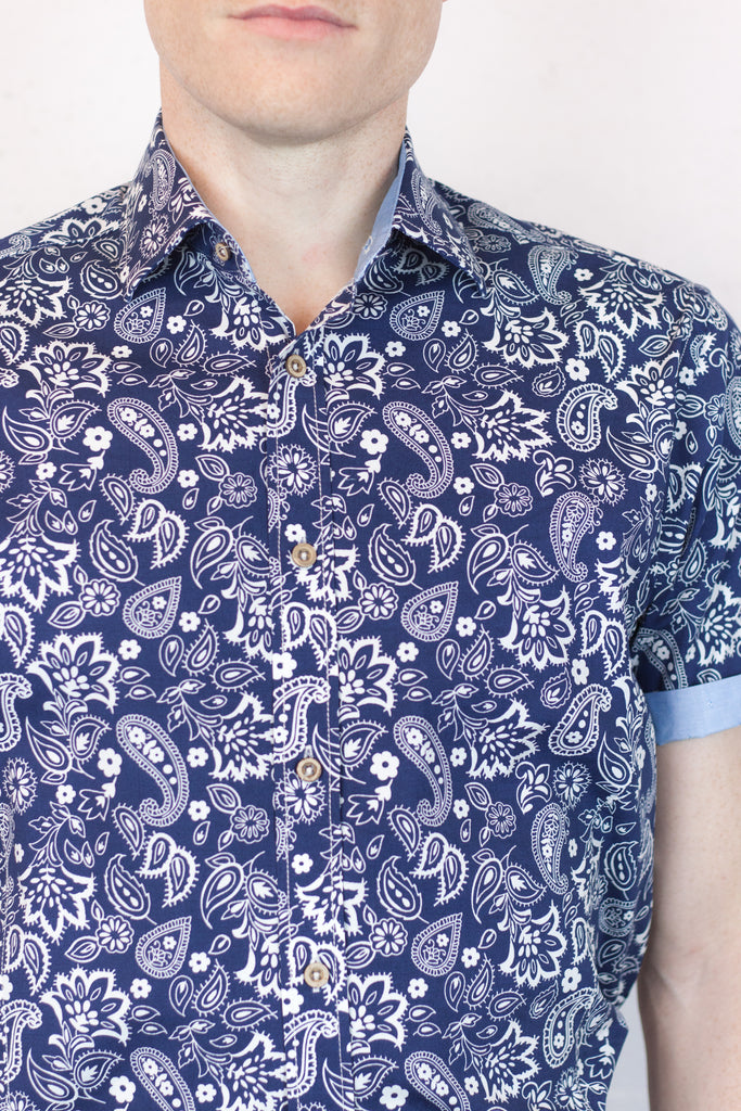 Short Sleeve Shirt Blue Paisley