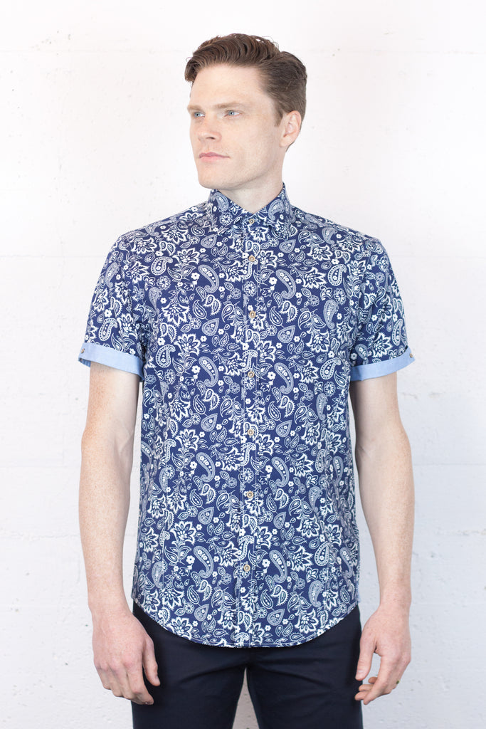 Short Sleeve Shirt Blue Paisley