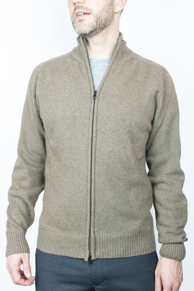 Lambswool Zip Through Brown Jumper