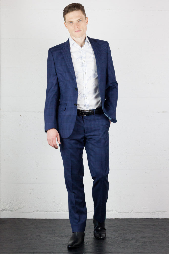 Macro Cobalt Check Suit