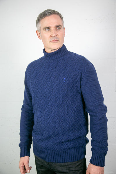 Florentino Blue Cable Knit Roll Neck