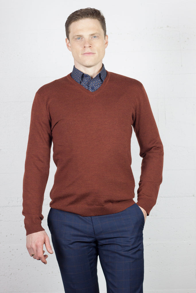 Fine V Neck Burnt Orange