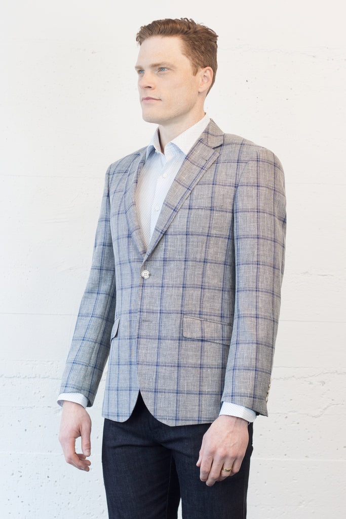 Slate and Blue Check Linen Blazer