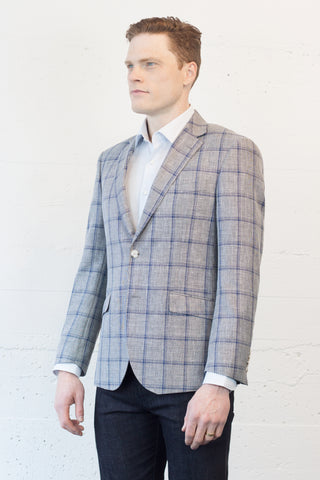 Slate and Blue Check Linen Blazer